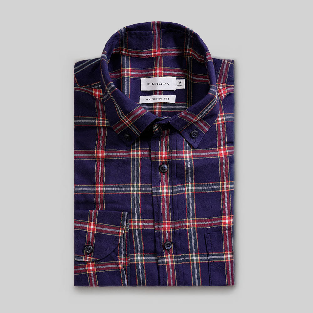Flanellhemd modern fit mit blauem Tartanmuster – weiches Herrenflanell.