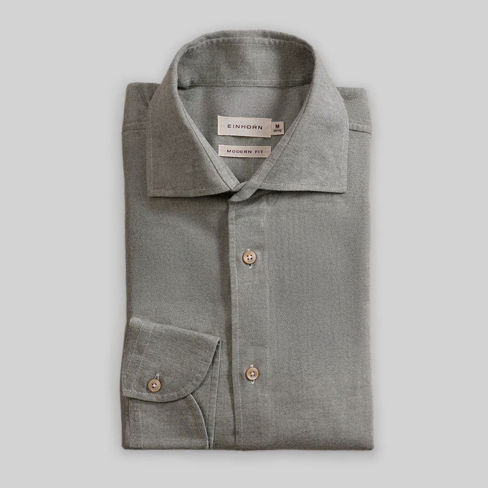 Weiches Flanellhemd in grün Modern Fit – 100 % Baumwolle, Haikragen, langärmelig & angenehm wärmend. Perfekt für Herbst, Winter & Freizeit.