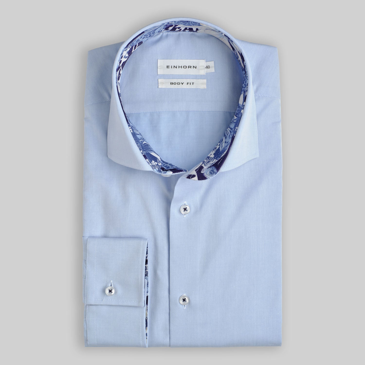 Hemd Body Fit Twill Non Iron Hellblau mit Kontrast