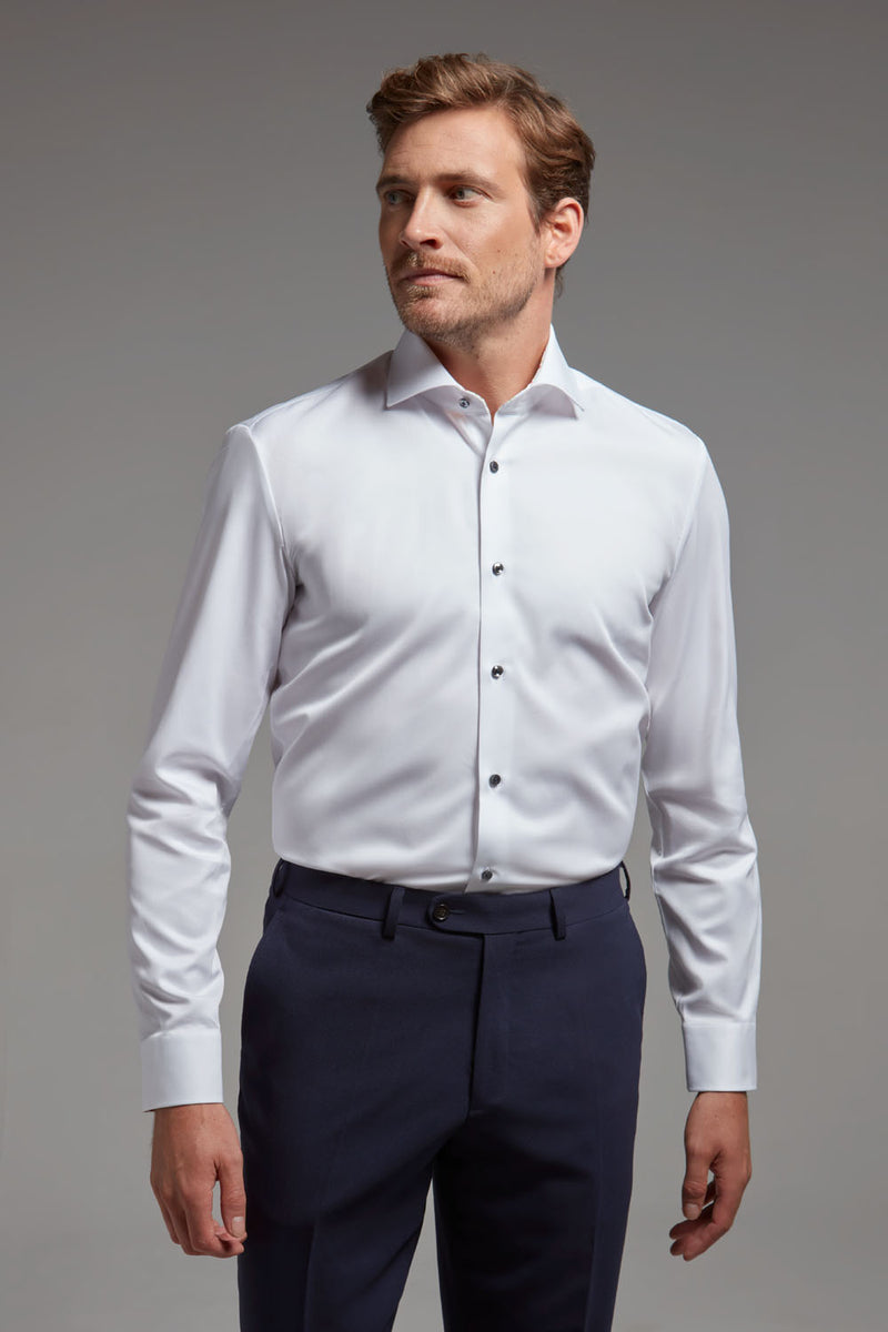 Hemd Body Fit Twill Non Iron Weiss mit Kontrast
