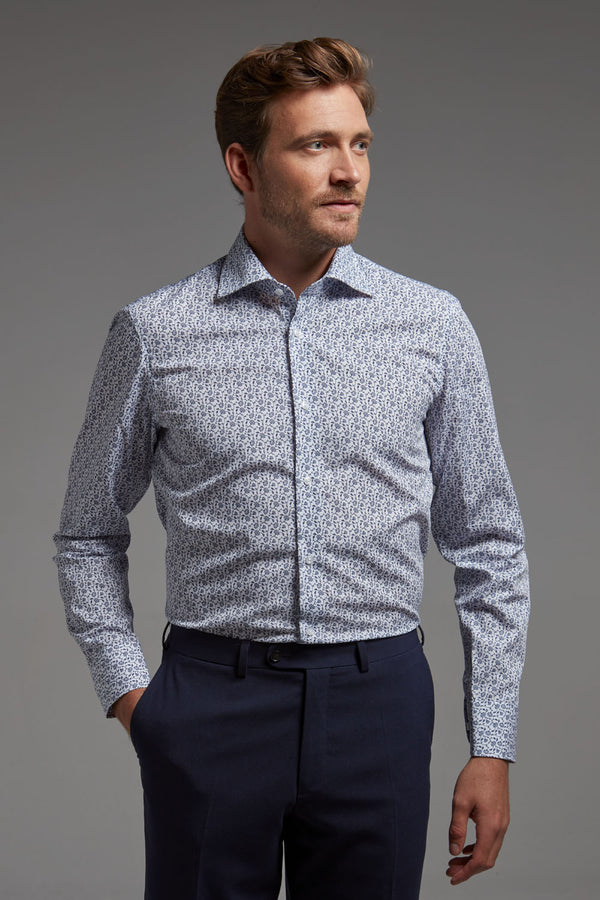 Hemd Modern Fit Non Iron Blumendruck Blau