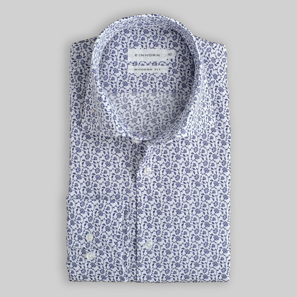 Hemd Modern Fit Non Iron Blumendruck Blau
