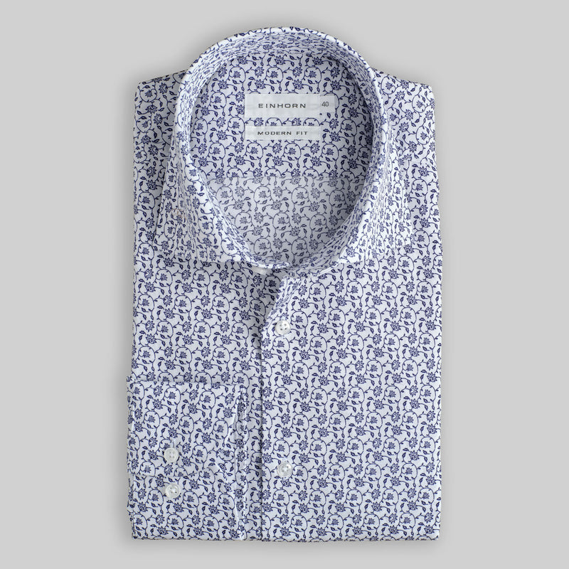 Hemd Modern Fit Non Iron Blumendruck Blau