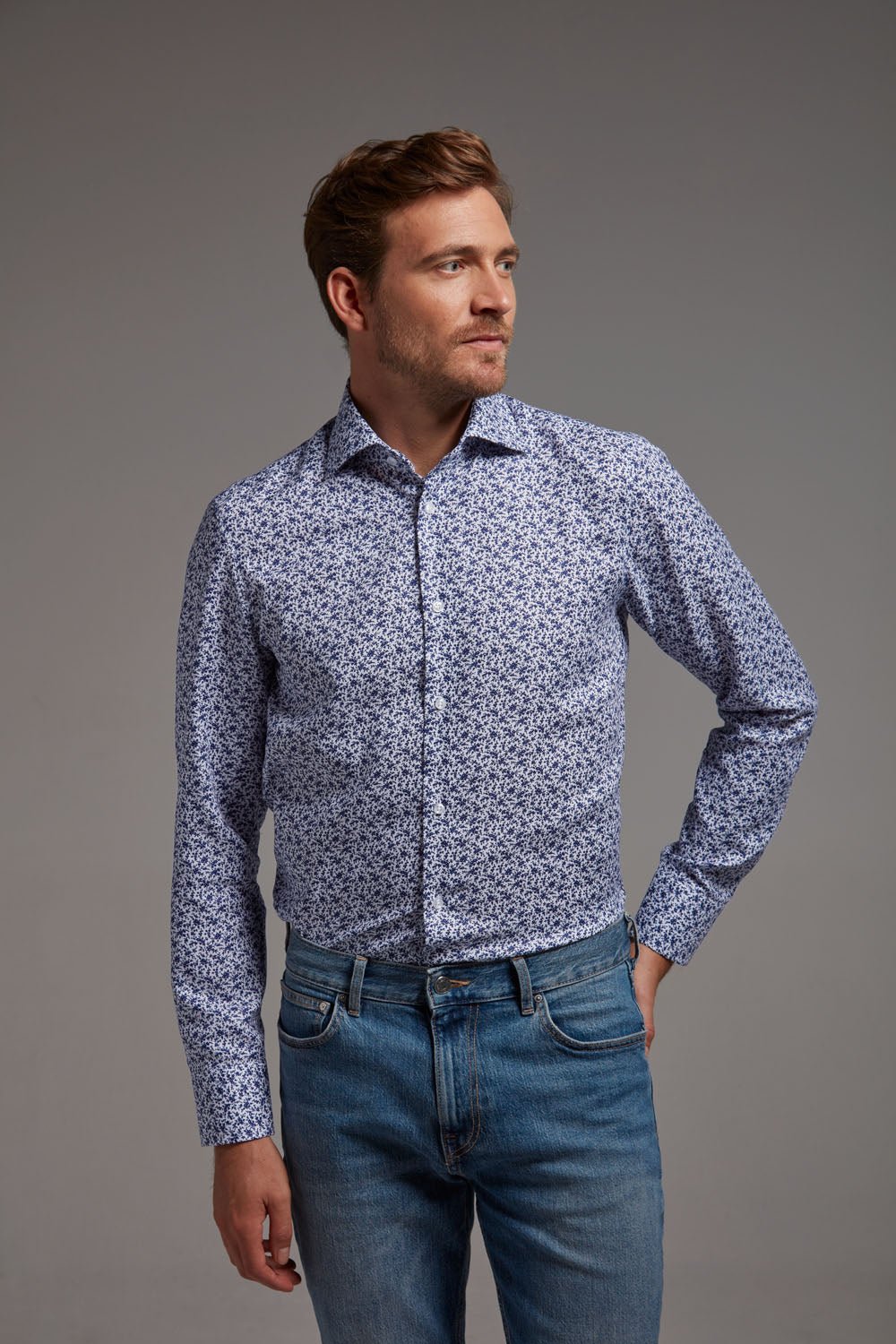 Hemd Modern Fit Blumendruck I Bügelfrei