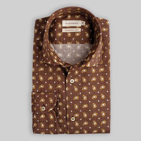Hemd Modern Fit Print Paisley Braun