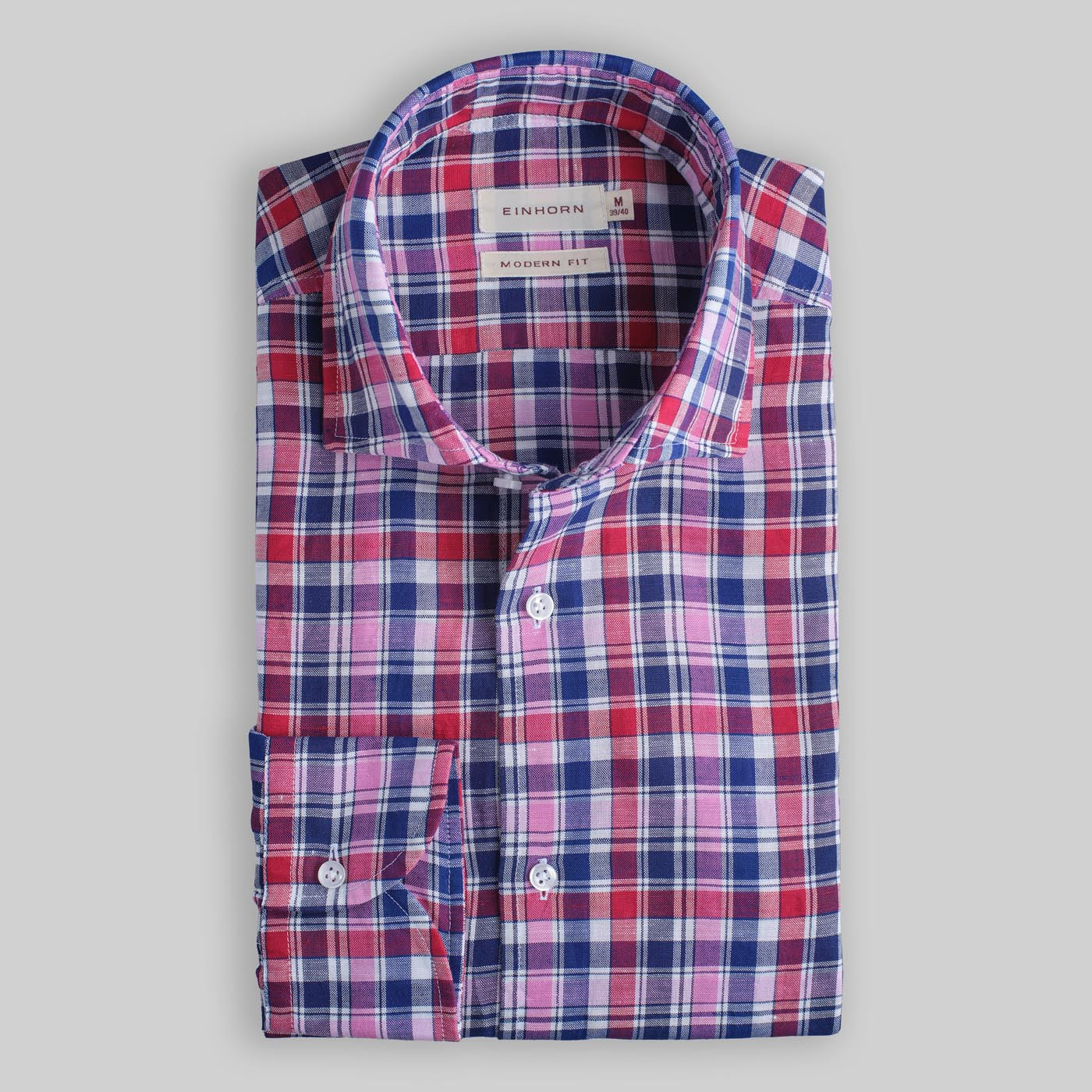 karriertes herrenhemd modern fit einhorn hemd langärmlig