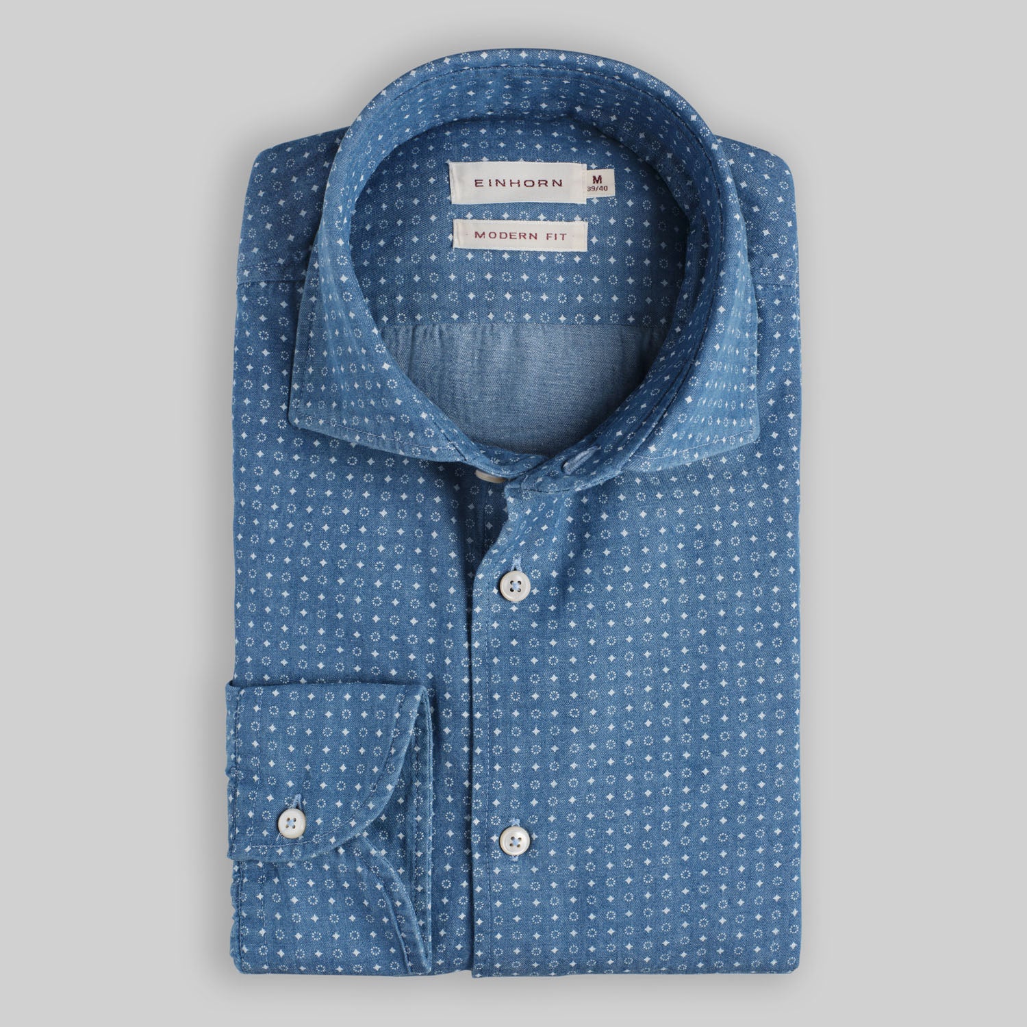 Herrenhimmelblaues Denim-Hemd mit feinem Muster, Modern Fit, aus hochwertiger Baumwolle, lässig-elegant für Freizeit und Büro – EINHORN