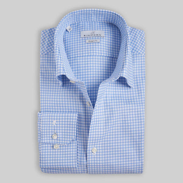 Hellblau kariertes Einhorn Hemd  Zeitgemäße Passform  Masstabelle  100% Cotton  Kragen Jamie Fit Modern  Article 340317102/1