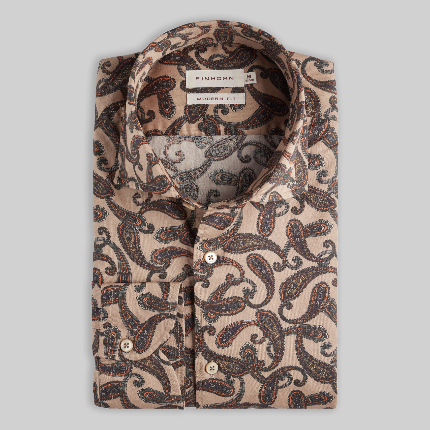 Modern Fit Hemd mit elegantem Paisley-Muster – 100 % Baumwolle, Haikragen & lange Ärmel. Stilvoll, bequem & ideal für Freizeit, City & Business-Casual.