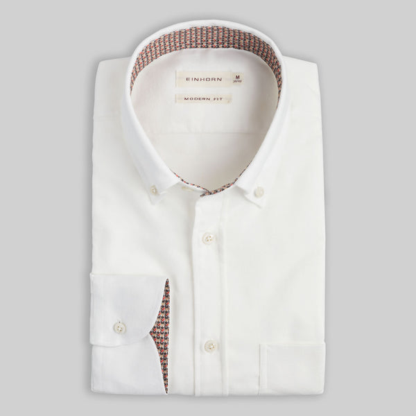 Flanellhemd Weiss Modern Fit mit Kontrast