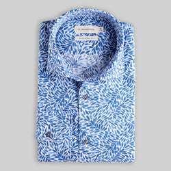 Leinenbaumwollhemd mit floralem Print Modern Fit Hellblau