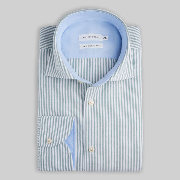 Oxfordhemd Modern Fit Streifen Grün mit Kontrast